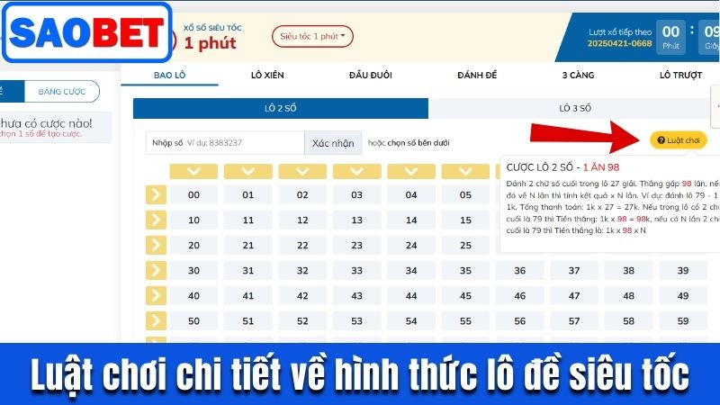 LÔ ĐỀ SIÊU TỐC SAOBET - TỰA GAME ONLINE KHUẤY ĐẢO NĂM 2025 9 LUẬT CHƠI CHI TIẾT VỀ HÌNH THỨC LÔ ĐỀ SIÊU TỐC